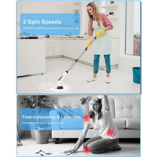 Cordless Electric Spin Scrubber with 9-in-1 Brush Heads, Upgraded Full Body Extendable Handle